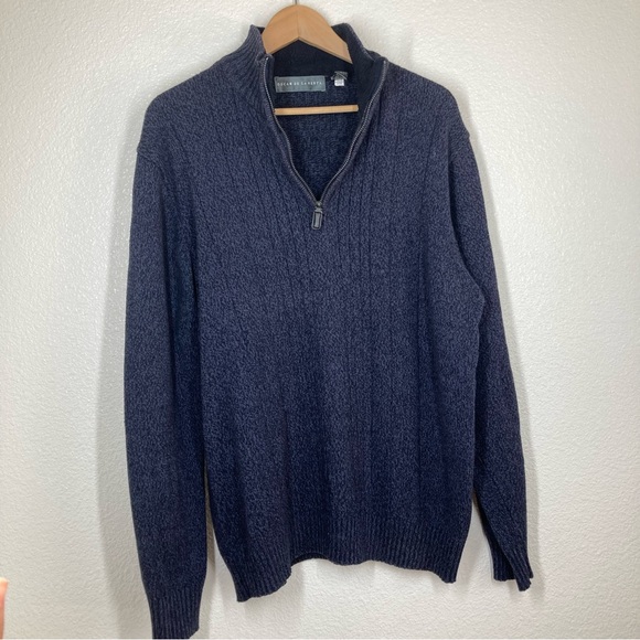 Oscar de la Renta Mens  1/4 zip sweater XL Pull Over Navy Minimalist - Picture 2 of 14